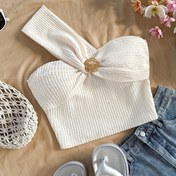 Resim Elegant Ruched Kolsuz Beyaz Tank Üstü Altın Düğme Detaylı - Bahar ve Yaz İçin Mükemmel, Çok Yönlü Giyim | Minimalist Tarz | Ruched Dokulu 