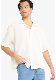 Resim Defacto Boxy Fit Polo Yaka Penye Kısa Kollu Gömlek G3359ax25auer105 Ekru 