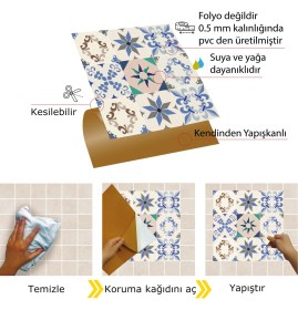 Resim Tink Kendinden Yapışkanlı Mavi Yıldız 9'lu Desenli Pvc Karo 30x30 cm 11 Adet 1m2 