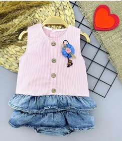 Resim Cojans 6-9-12-18 Ay Gül Rozet Detaylı Kot Kilotlu Etek Kız Bebek Elbisesi Pembe Çok Renkli 