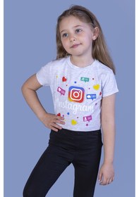 Resim Toontoy Kids Toontoy Kız Çocuk Kalpli Instagram Baskılı Tişört Gri Melanj 