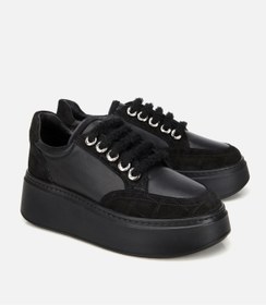 Resim Hotiç Kadın Deri Siyah Bağcık Detaylı Kalın Tabanlı Spor Ayakkabı 