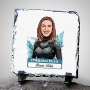 Resim Karikatürlü En Başarılı Kadın Dalgıç Dekoratif Taş 