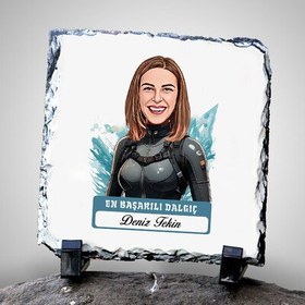 Resim Karikatürlü En Başarılı Kadın Dalgıç Dekoratif Taş 