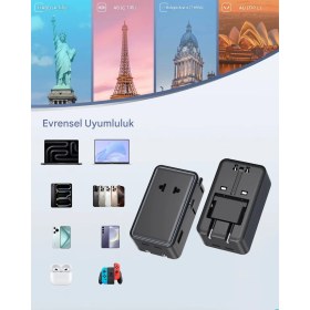 Resim Matechno 25W Evrensel Seyahat Adaptörü 2xtype-C 1xusb Eu Us Au Uk Priz Fiş Çevirici Dönüştürücü 