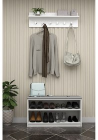 Resim Asra Trend MDF Puflu Ayakkabılık ve Askılık – 90 cm Portmanto Seti, Modern, 2 Raflı, A-34 Beyaz 