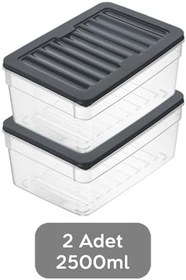 Resim 2'li Derin Buzdolabı Organizer Set Düzenleyici Saklama Kabı Mikrodalga Difriz Kabı 2500ml Antrasit 
