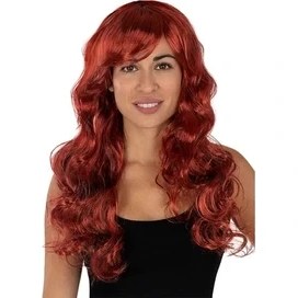 Resim Kızıl Renk Kahküllü Dalgalı Uzun Parti Peruğu 
