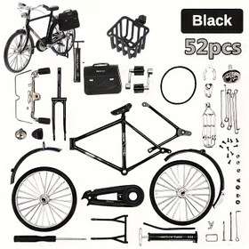 Resim 52 Parça Titanyum Alaşım Mini Bisiklet Model Kit - Siyah Metal Bisiklet Montaj Seti, Kayan Süs Koleksiyonu, Halloween, Noel ve Doğum Günü için Puzzle Hediye 
