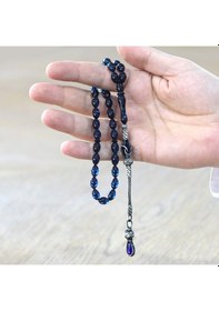 Resim 1000 Ayar Gümüş Kazaz Püsküllü Arpa Kesim Lacivert Sıkma Kehribar N11.94 