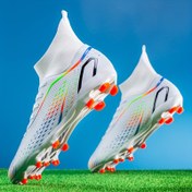 Resim Erkekler için Yüksek Üst Futbol Kramponları - Kaymaz Kauçuk Taban, Dayanıklı PU Üst & Nefes Alabilir Kumaş Astarlı - Yetişkinler İçin Tüm Sezon Antrenman ve Yarışma Ayakkabıları, Beyaz/Mavi/Turuncu/Yeşil 