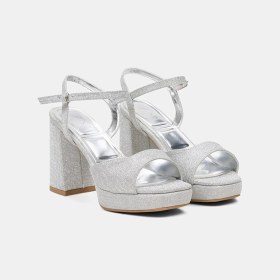 Resim Desa Kadın Gümüş Simli Platform Topuklu Abiye Ayakkabı 