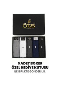 Resim Öts Premium 5'li Erkek Boxer Düğmeli, Süprem - Hediye Kutulu, %100 Pamuk, Renkli 