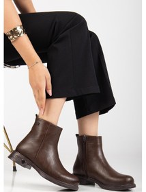 Resim Kadın Bot Kahve Suni Deri Kauçuk Taban Yüzüdüz-4218 Kahve 