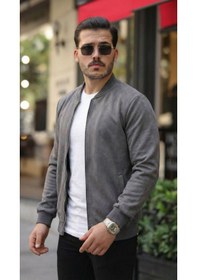 Resim Efnaz Style Erkek Scuba Süet Kumaş Bomber Hırka Antrasit 