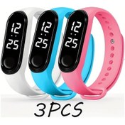 Resim Sunshine022 3 Adet Spor Digital Bilezik Saati Silikon Kayışlı Pil Güçlü Fitness Takipçisi Beyaz Mavi Pembe Diğer 
