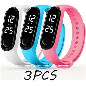 Resim Sunshine022 3 Adet Spor Digital Bilezik Saati Silikon Kayışlı Pil Güçlü Fitness Takipçisi Beyaz Mavi Pembe Diğer 