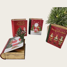 Resim 1 adet Noel Kitap Şeklinde Teneke Kutu - Vintage Noel Baba, Kapaklı Kapağı, Kırmızı ve Yeşil Tatil Süsleri, Parti Hediyeleri, Hediye Ambalajı - Dayanıklı Demir Yapı Noel, Yeni Yıl, Ev, Ofis veya Sınıf Dekorasyonu için - Şenlikli Depolama Konteyneri, Noel Süsleri, Mevsimlik Ev Aksesuarı, Şirin Tasarım, Dekoratif Kapağı, Süs Depolama, Noel Depolama, Noel Süsü Depolama, Noel Dekorasyon Depolama, Süs Depolama Kutusu 