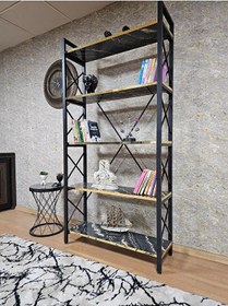 Resim Siyah Boyalı Kitaplık - 5 Raflı Suntalem Lüks Kitaplık Luanda Gol Çok Renkli 