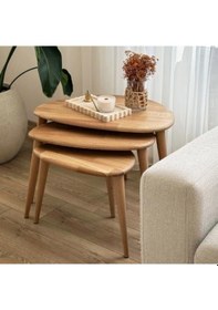 Resim "3'lü Zigon Sehpa - Masif Meşe A Kalite Doğal Ahşap Sehpa Takımı Meşe 