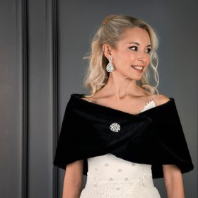 Resim Kısa Broşlu Kürk Etol Gelin Bolero Şal Davet Panço Ceket - Siyah 