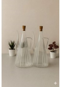 Resim Qerhome Borosilikat Cam 2'li Glazzy Çizgili Tasarım Yağlık & Sosluk 500 Ml Stantsız Beyaz 