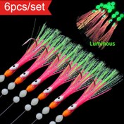 Resim 6 adet Luminous Squid String Lure Hooks Seti, Karanlıkta Parlayan Trolling Octopus Squid Skirt Yemi, Paslanmaz Çelik ve Silikon, Kurşunsuz Balıkçılık Ekipmanı 