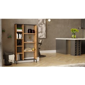 Resim Robinhome Robin Home Troya Serisi 5 Raflı Kitaplık Metal Ayaklı Çam-Gri 