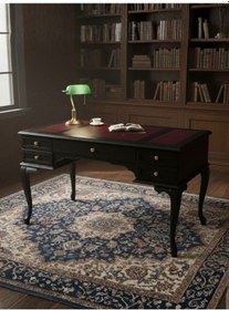 Resim Realm Fransız Retro Deri Ahşap Çalışma Masası 75x140 Siyah 