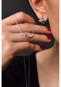 Resim Papatya Silver 925 Ayar Gümüş Rodyum Kaplama Halka Mineli Papatya Kolye ve Bileklik Set 