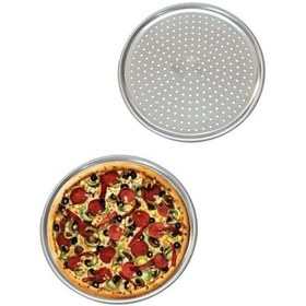 Resim Delikli Çelik Pizza Ve Lahmacun Tepsisi Orta Boy -32 Cm Siyah 