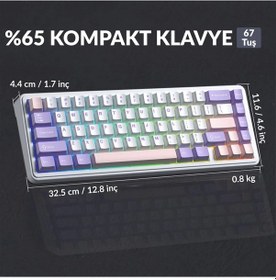 Resim Aula F65 Nimbus V3 Switch Mekanik Rgb Tkl Makrolu Hot Swap Kablosuz Klavye Pastel 