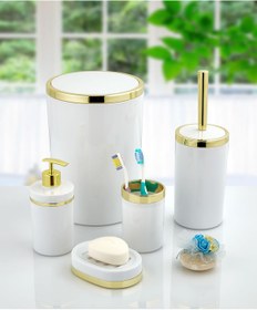 Resim Akrilik Yapım Gold Çizgi 5'Li Yuvarlak Banyo Seti Beyaz 