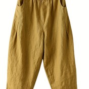 Resim Artı Boyutlu - Kadınlar için Artı Boyutlu Açık Gri Bol Kesim Harem Pantolonları - Bağcıklı Bel, Nefes Alabilen Polyester Kumaş, Rahat Kıyafetler İçin Mükemmel, Rahat Kesim Pantolonlar | Bol Kesim Tasarım | Pürüzsüz Dokulu Pantolonlar 