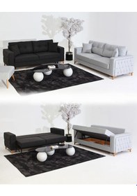 Resim Nola Koltuk Takımı 3+3 & Bazalı Yataklı Koltuk & Kanepe - Keten Antrasit-gri 