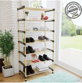 Resim AHŞAP 7 KATLI AYAKKABILIK ÇOK AMAÇLI MODÜLER RAF 57 CM GENİŞLİK 