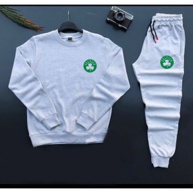 Resim NewCabin Yeni Sezon Unisex Cltc Baskılı Gri Pamuklu Sıfır Yaka- Pamuklu Gri Eşofman Altı Takım 2'li 