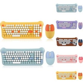 Resim Rogfer Qw05 Karışık Renk Taşınabilir 2.4g Kablosuz Klavye Mouse Seti Pembe - Pembe Optik 