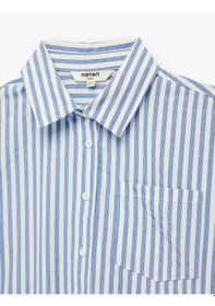 Resim Koton Uzun Kollu Fiyonk Detaylı Klasik Yaka Çizgili Crop Gömlek Mavi Çizgili 6skg60032aw Mavi 