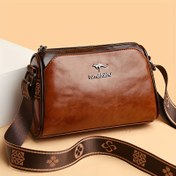Resim 1 Adet Şık Vintage Tarzı Güvenli Fermuarlı Çapraz Çanta, Kadınlar İçin Moda Düz Renk Kahverengi Omuz Çantası, Geometrik Desenli Ayarlanabilir Geniş Askı, Solmaz Tasarım, Günlük Kullanım İçin Mükemmel, Güvenli Seyahat Çantası | Vintage Çapraz Çanta | Dekoratif Metal Vurgular, Küçük Çapraz Çanta 