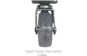 Resim Ofis Koltuk Dolap Etajer 360 Derece Döner 50 x 20 Tablalı Teker Şeffaf 50 mm (4 Adet) 