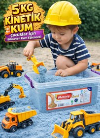Resim HEROES 5 Kg Mavi Kinetik Kum (Deniz Rengi) - 8 Adet Kum Kalıbı Hediyeli -Akışkan ve Dağılmayan Dev Boy 