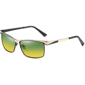 Resim Tenfowee Erkekler İçin Metal Yarı Çerçeve Polarize Güneş Gözlüğü - Uv Engelleme, 32g, Siyah Altın Çerçeve Sarı Yeşil Lens Altın 