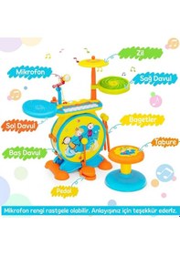 Resim Işıklı Piyanolu Bateri Seti - Mikrofonlu, Tabureli Ve Mp3 Bağlantılı Çocuk Müzik Eğitim Seti 