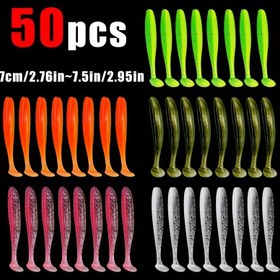 Resim 50 adet/kutu Yumuşak Balık Yemi - Maksimum Balık Tutma İçin Palet Kuyruklu Yemler 