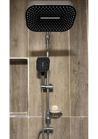 Resim Lüks Siyah-krom Yağmurlama Tepe Duş Seti Siyah 