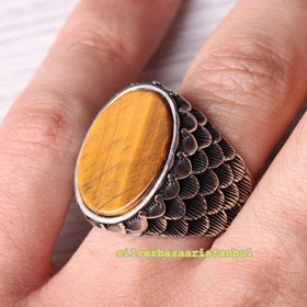 Resim copy of 925 Sterling Eagle Sapphire and Onyx Stone Mens Ring - US: 10.5 / 64 mm / Turk: 24 