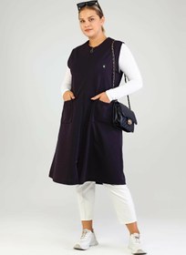 Resim Kadin Buyuk Beden Uzun Yelek Ottoman Çelik Örme - Lacivert / 7XL 