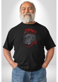 Resim Kırmızı Şapka Maymun Unisex Unisex Siyah Organik Baskılı T-shirt Penye Yüksek Kalite Siyah 