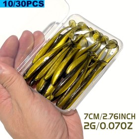 Resim 10/30 adet 7cm/2.76 inç, 2g/0.07oz Çift Renkli Yumuşak Yem, Bass için T-kuyruk Balıkçılık Yemi, Tüm Su Katmanları için Balıkçılık Aksesuarları 